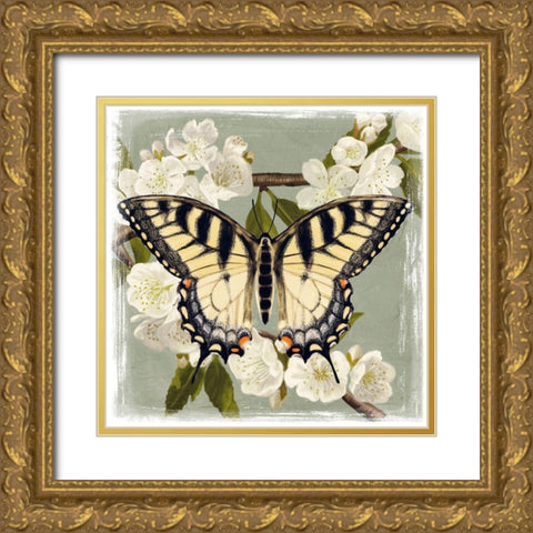 Butterfly Branch II Gold Ornate Wood Framed Art Print with Double Matting by Borges, Victoria