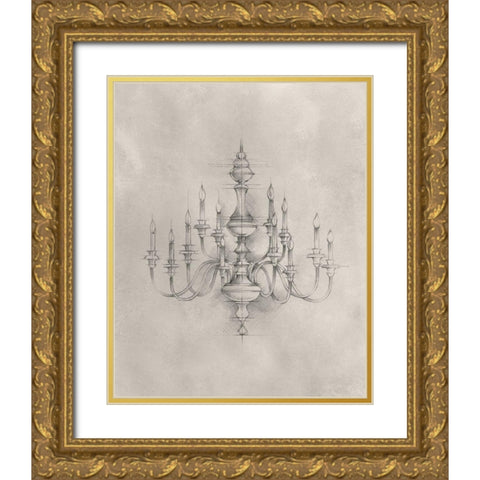 Chandelier Schematic I Gold Ornate Wood Framed Art Print with Double Matting by Harper, Ethan