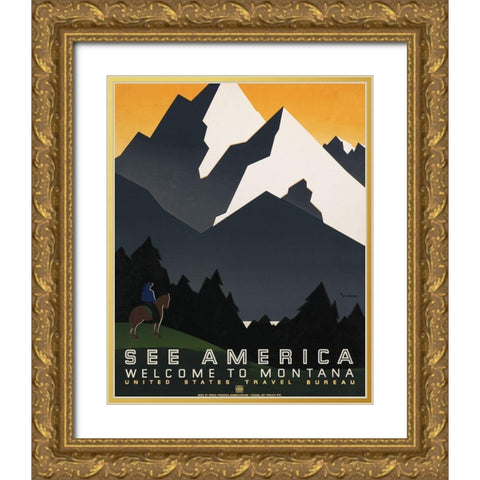 Custom See America VI Gold Ornate Wood Framed Art Print with Double Matting by Studio W
