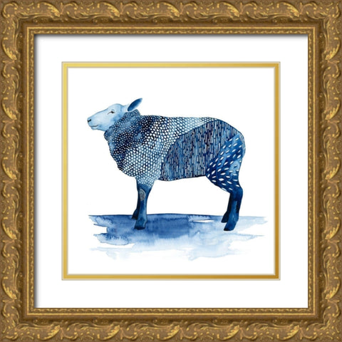Cobalt Farm Animals III Gold Ornate Wood Framed Art Print with Double Matting by Popp, Grace