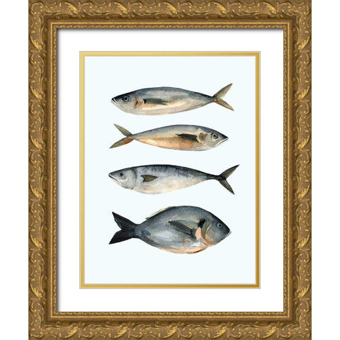 Four Fish I Gold Ornate Wood Framed Art Print with Double Matting by Scarvey, Emma