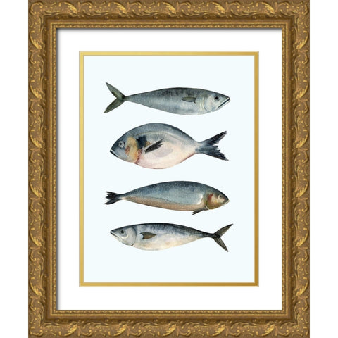 Four Fish II Gold Ornate Wood Framed Art Print with Double Matting by Scarvey, Emma