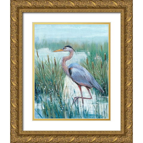 Marsh Heron II Gold Ornate Wood Framed Art Print with Double Matting by OToole, Tim
