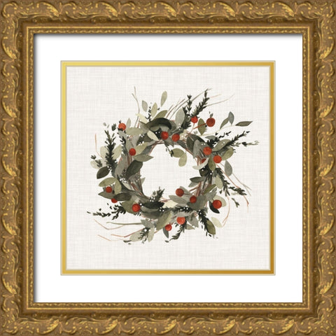 Farmhouse Wreath I Gold Ornate Wood Framed Art Print with Double Matting by Scarvey, Emma