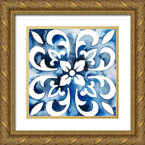 Cobalt Tile II Gold Ornate Wood Framed Art Print with Double Matting by Popp, Grace