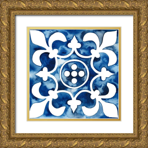 Cobalt Tile III Gold Ornate Wood Framed Art Print with Double Matting by Popp, Grace