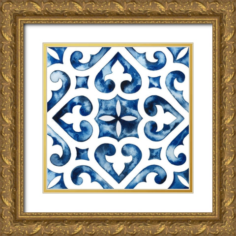 Cobalt Tile VI Gold Ornate Wood Framed Art Print with Double Matting by Popp, Grace