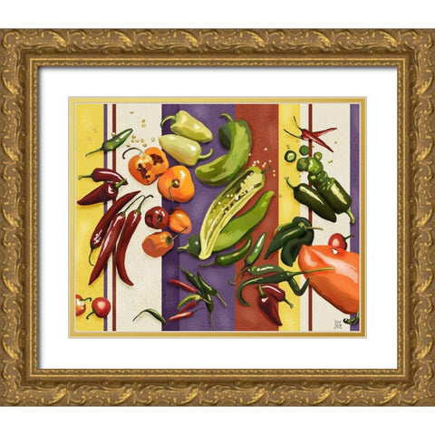 Sarape Peppers I Gold Ornate Wood Framed Art Print with Double Matting by Reynolds, Jade