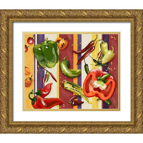 Sarape Peppers II Gold Ornate Wood Framed Art Print with Double Matting by Reynolds, Jade