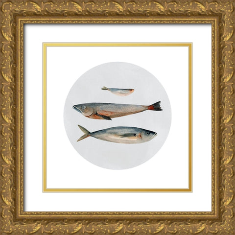 Three Fish II Gold Ornate Wood Framed Art Print with Double Matting by Scarvey, Emma