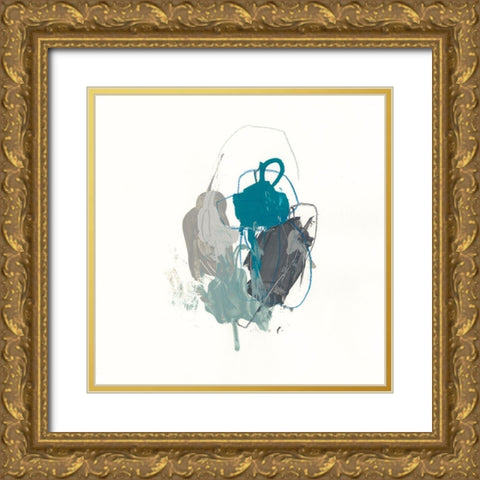 Teal Gesture I Gold Ornate Wood Framed Art Print with Double Matting by Vess, June Erica