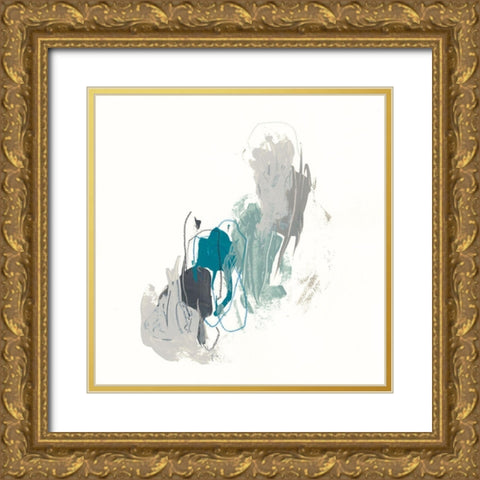 Teal Gesture II Gold Ornate Wood Framed Art Print with Double Matting by Vess, June Erica