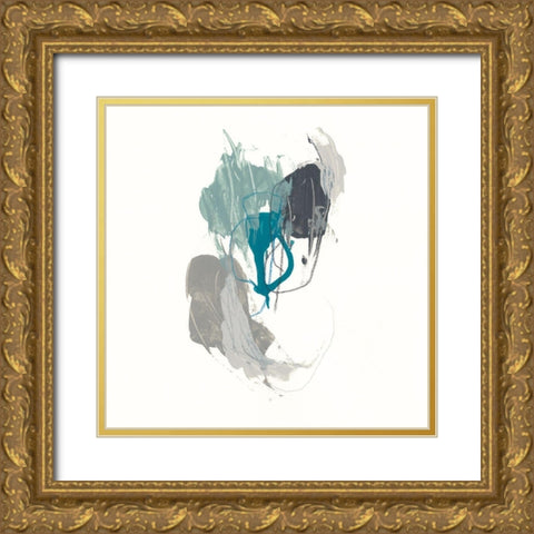Teal Gesture III Gold Ornate Wood Framed Art Print with Double Matting by Vess, June Erica