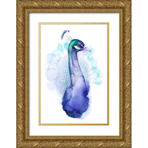 Bejeweled Peacock I Gold Ornate Wood Framed Art Print with Double Matting by Popp, Grace