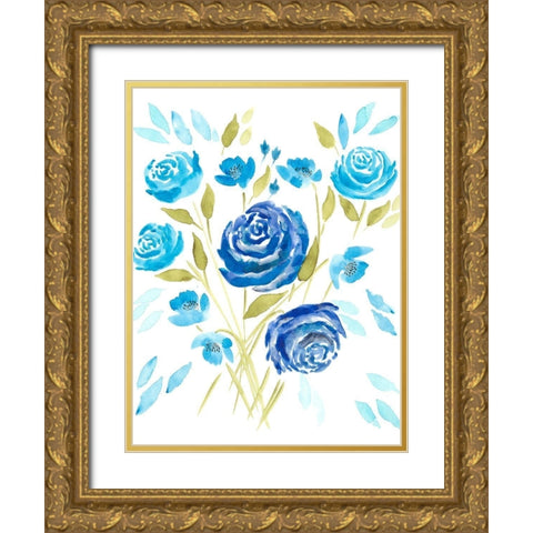Cerulean Blooms II Gold Ornate Wood Framed Art Print with Double Matting by Moore, Regina