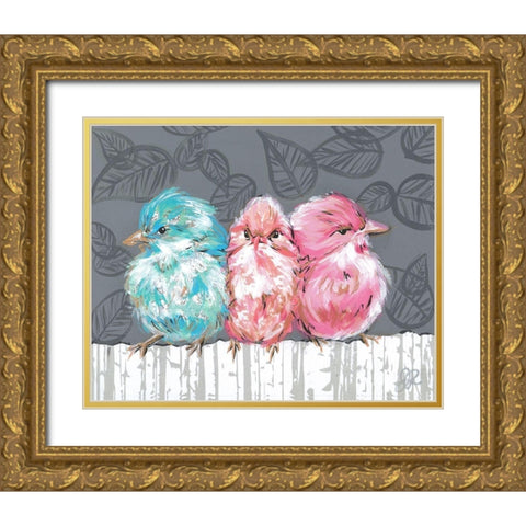 Bird Trio I Gold Ornate Wood Framed Art Print with Double Matting by Rutledge, Jennifer