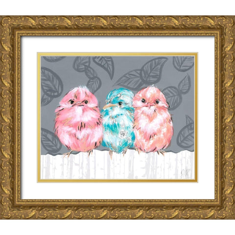 Bird Trio II Gold Ornate Wood Framed Art Print with Double Matting by Rutledge, Jennifer