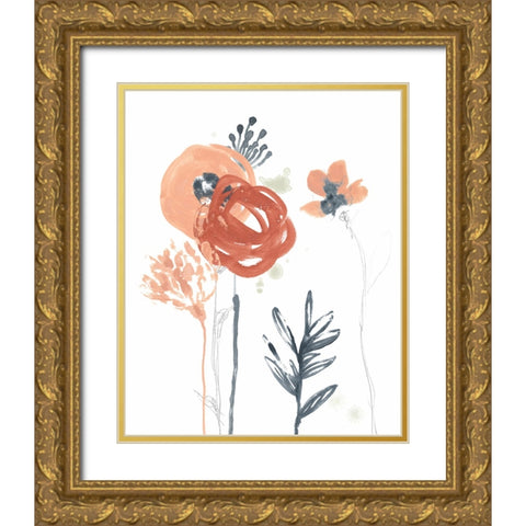 Blush And Navy Floral I Gold Ornate Wood Framed Art Print with Double Matting by Vess, June Erica