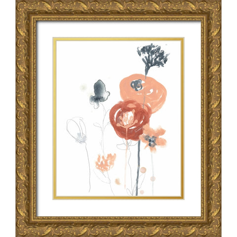 Blush And Navy Floral II Gold Ornate Wood Framed Art Print with Double Matting by Vess, June Erica