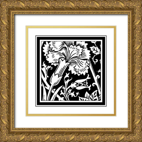 BandW Graphic Floral Motif I Gold Ornate Wood Framed Art Print with Double Matting by Vision Studio