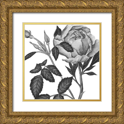 Flowers in Grey I Gold Ornate Wood Framed Art Print with Double Matting by Wang, Melissa