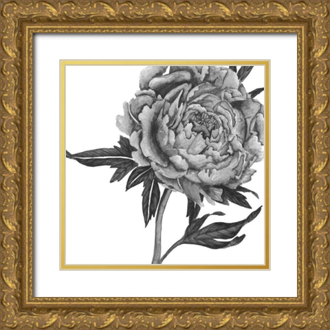 Flowers in Grey II Gold Ornate Wood Framed Art Print with Double Matting by Wang, Melissa