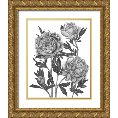 Flowers in Grey V Gold Ornate Wood Framed Art Print with Double Matting by Wang, Melissa