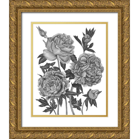 Flowers in Grey VI Gold Ornate Wood Framed Art Print with Double Matting by Wang, Melissa