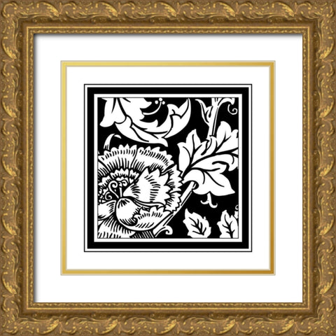 BandW Graphic Floral Motif III Gold Ornate Wood Framed Art Print with Double Matting by Vision Studio