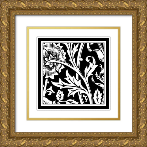 BandW Graphic Floral Motif IV Gold Ornate Wood Framed Art Print with Double Matting by Vision Studio