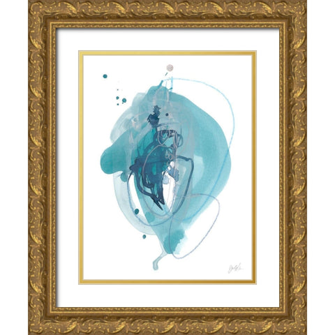 Aqua Orbit I Gold Ornate Wood Framed Art Print with Double Matting by Vess, June Erica
