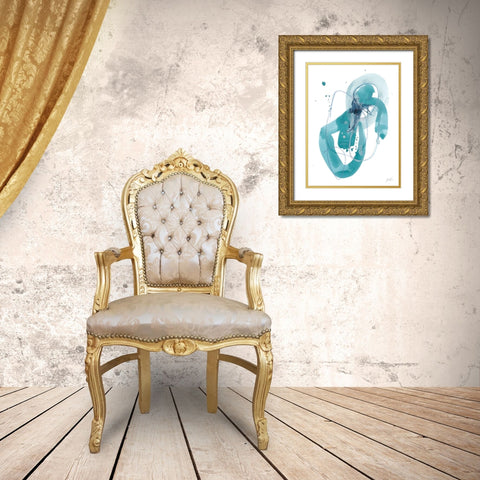 Aqua Orbit III Gold Ornate Wood Framed Art Print with Double Matting by Vess, June Erica
