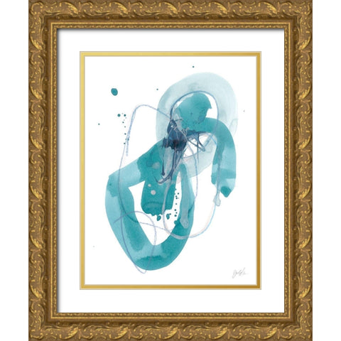 Aqua Orbit III Gold Ornate Wood Framed Art Print with Double Matting by Vess, June Erica