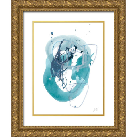 Aqua Orbit IV Gold Ornate Wood Framed Art Print with Double Matting by Vess, June Erica