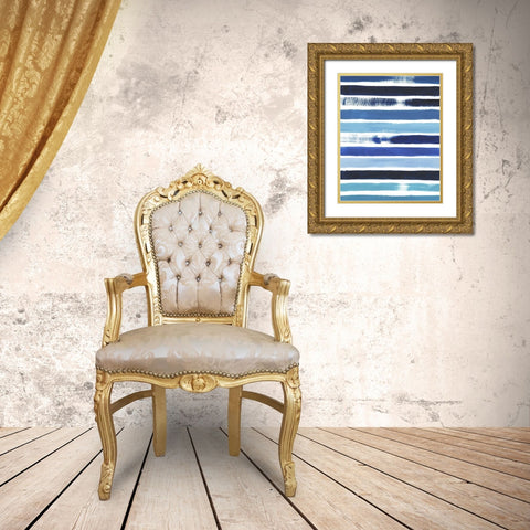 Cobalt Strokes I Gold Ornate Wood Framed Art Print with Double Matting by Popp, Grace