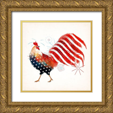 Rooster Fireworks I Gold Ornate Wood Framed Art Print with Double Matting by Borges, Victoria