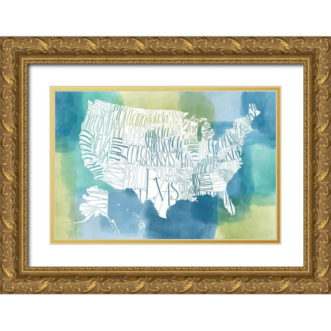 Patchwork USA Gold Ornate Wood Framed Art Print with Double Matting by Popp, Grace