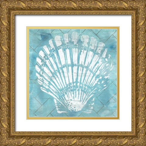 Cerulean Shell I Gold Ornate Wood Framed Art Print with Double Matting by Vess, June Erica