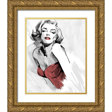 Marilyns Pose Red Dress Gold Ornate Wood Framed Art Print with Double Matting by Rahim, Ellie