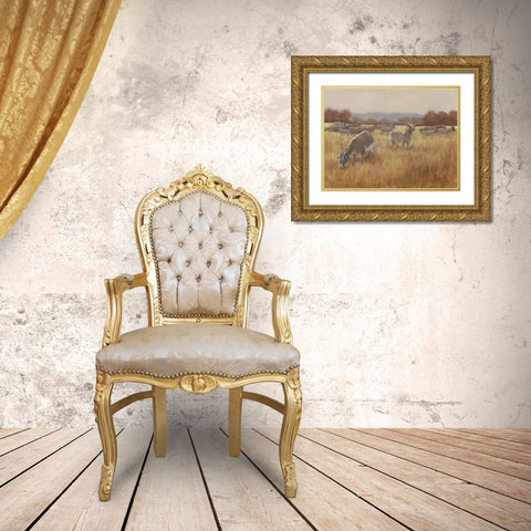 Grazing Goats II Gold Ornate Wood Framed Art Print with Double Matting by Harper, Ethan