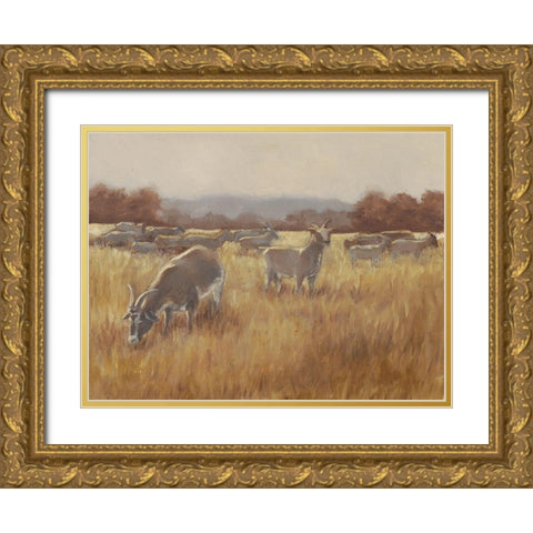 Grazing Goats II Gold Ornate Wood Framed Art Print with Double Matting by Harper, Ethan