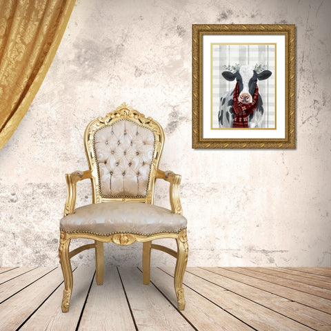 Yuletide Cow I Gold Ornate Wood Framed Art Print with Double Matting by Borges, Victoria