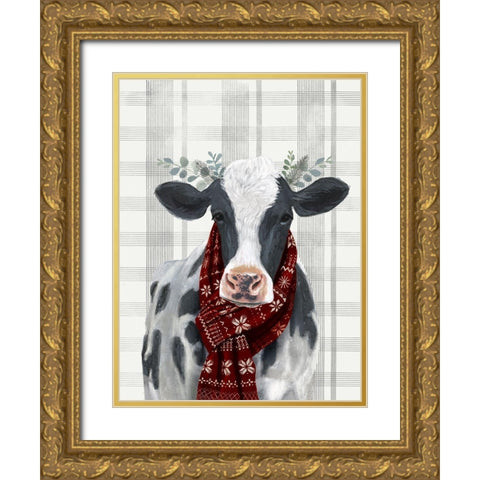 Yuletide Cow I Gold Ornate Wood Framed Art Print with Double Matting by Borges, Victoria