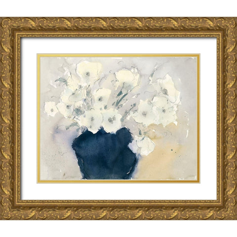 White Bouquet Gold Ornate Wood Framed Art Print with Double Matting by Dixon, Samuel