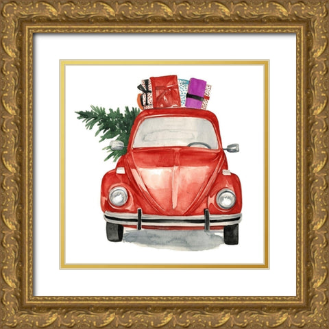 Christmas Cars I Gold Ornate Wood Framed Art Print with Double Matting by Parker, Jennifer Paxton