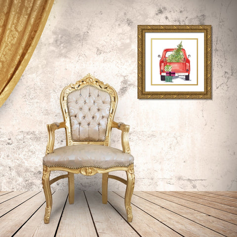 Christmas Cars III Gold Ornate Wood Framed Art Print with Double Matting by Parker, Jennifer Paxton