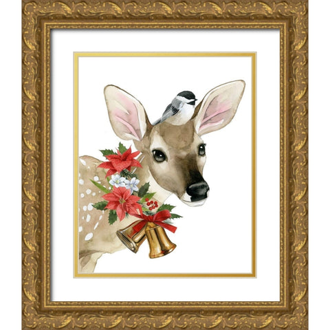 Deer Christmas I Gold Ornate Wood Framed Art Print with Double Matting by Popp, Grace
