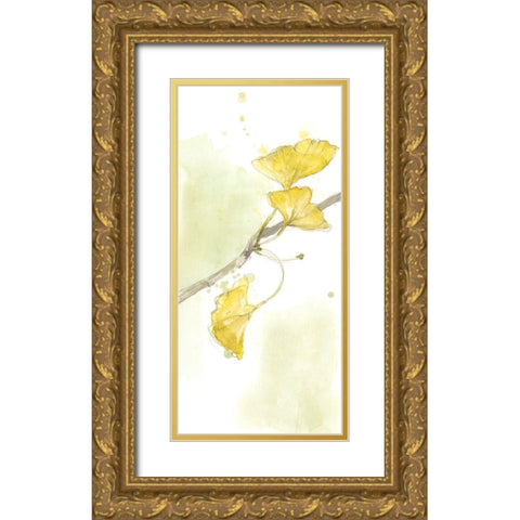 Ginkgo Triptych II Gold Ornate Wood Framed Art Print with Double Matting by Goldberger, Jennifer
