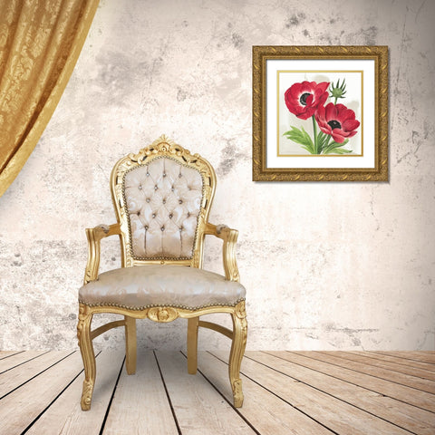 Crimson Anemones I Gold Ornate Wood Framed Art Print with Double Matting by Popp, Grace