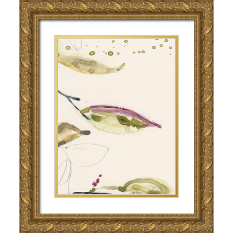 Leaf Branch Triptych III Gold Ornate Wood Framed Art Print with Double Matting by Goldberger, Jennifer